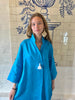 Turquoise Linen Collar Kaftan