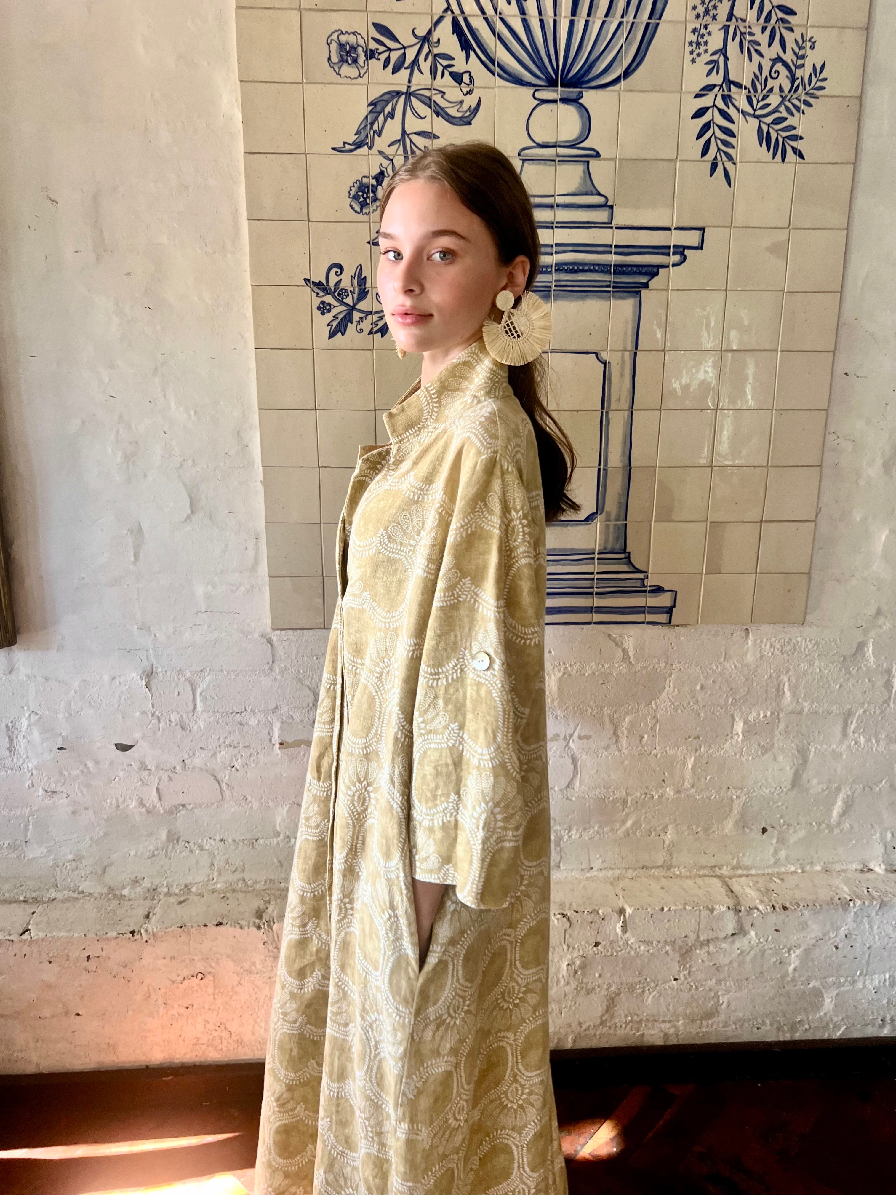 Arabesque Ochre Linen Kaftan