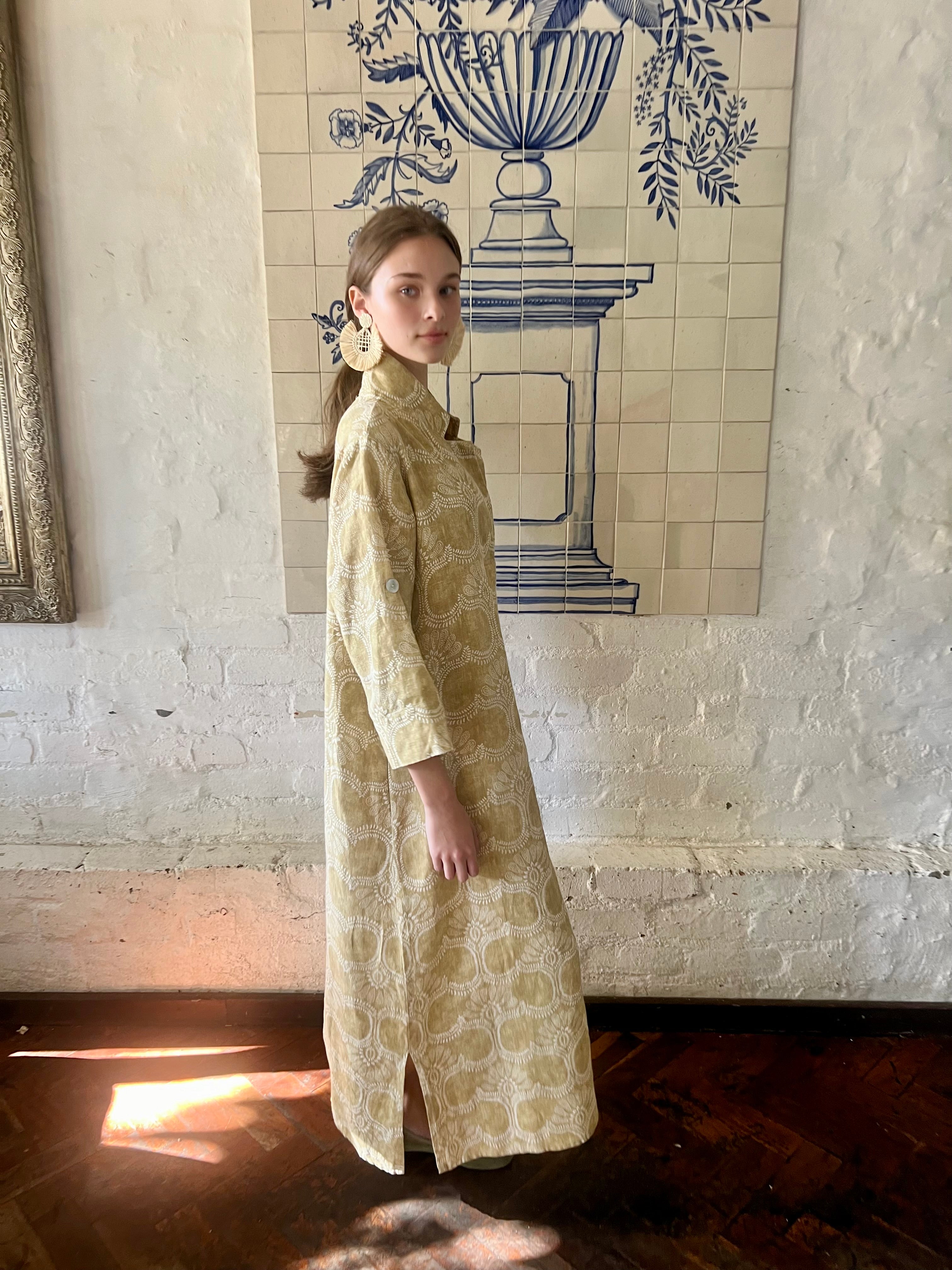 Arabesque Ochre Linen Kaftan