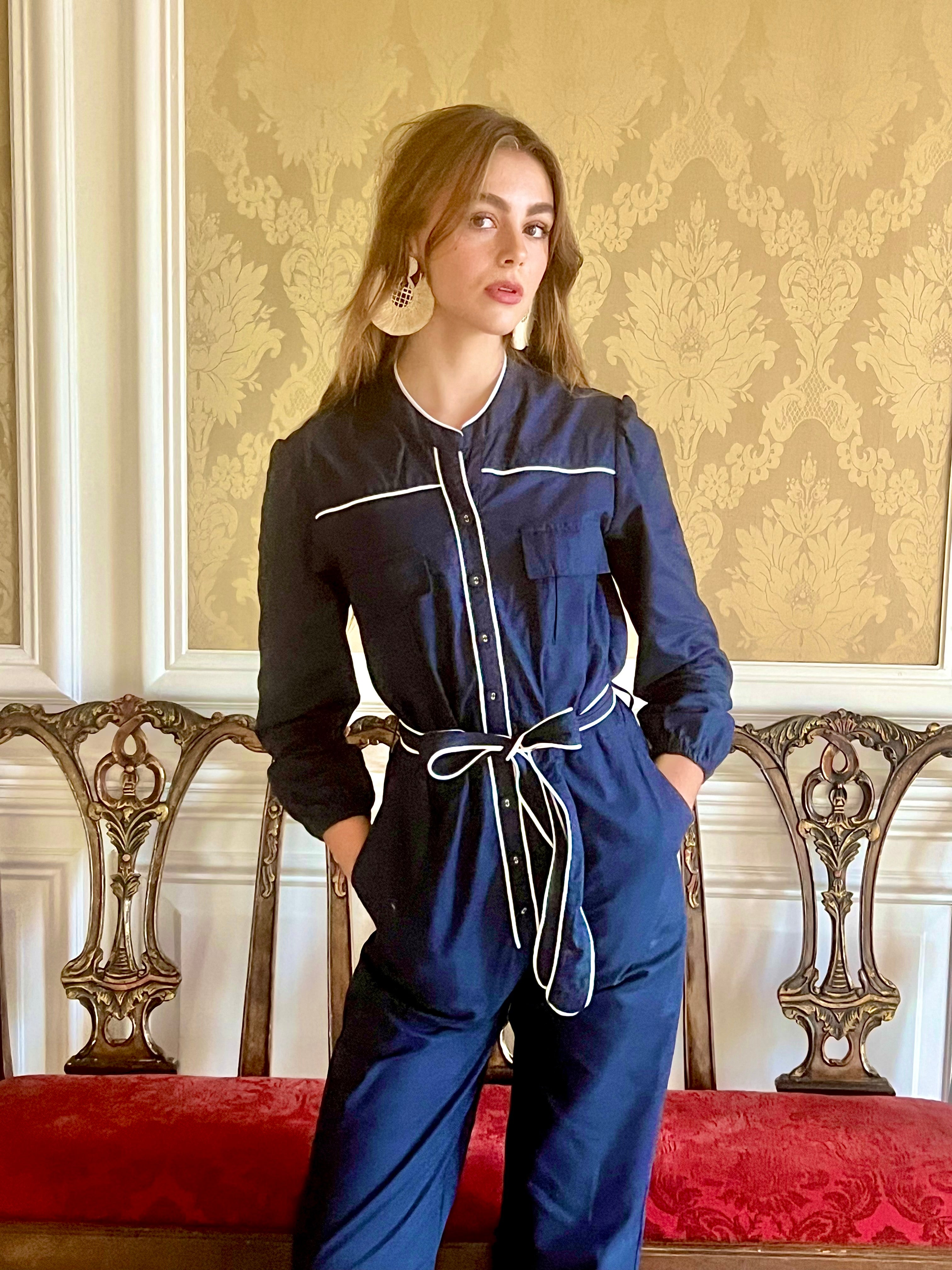 Navy Cotton Jumpsuit