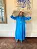 Turquoise Linen Collar Kaftan