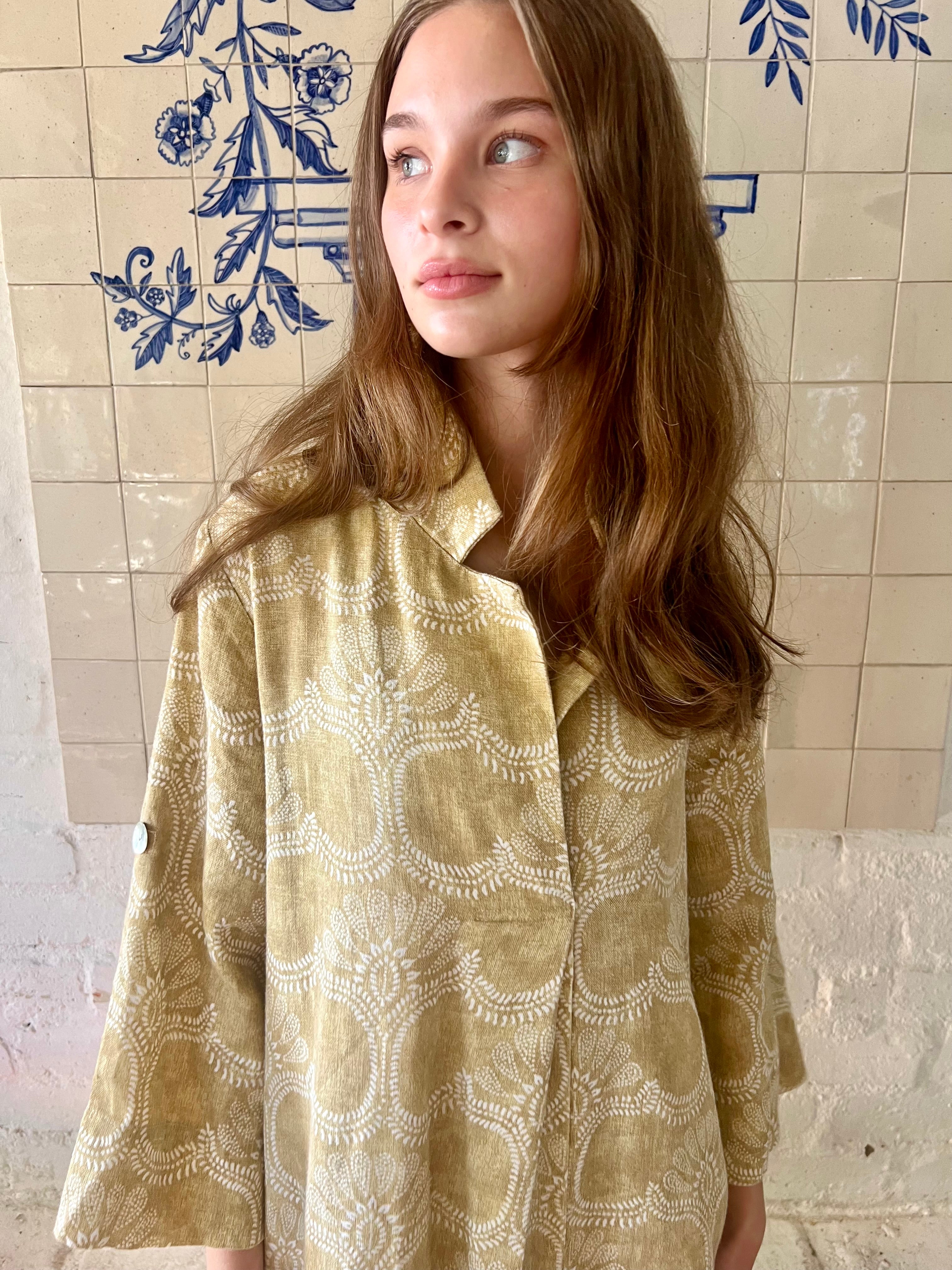 Arabesque Ochre Linen Kaftan