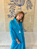 Turquoise Linen Collar Kaftan