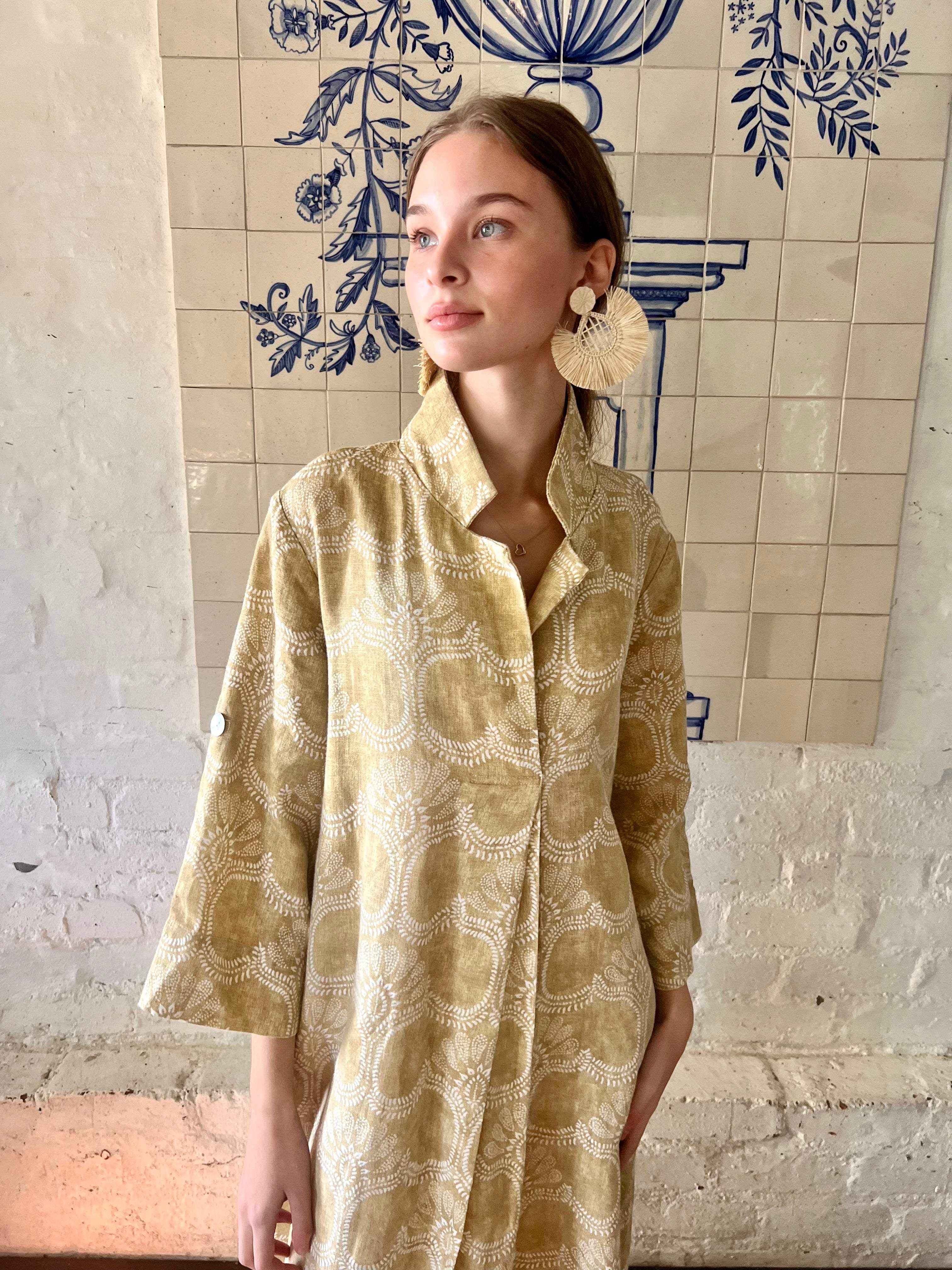 Arabesque Ochre Linen Kaftan