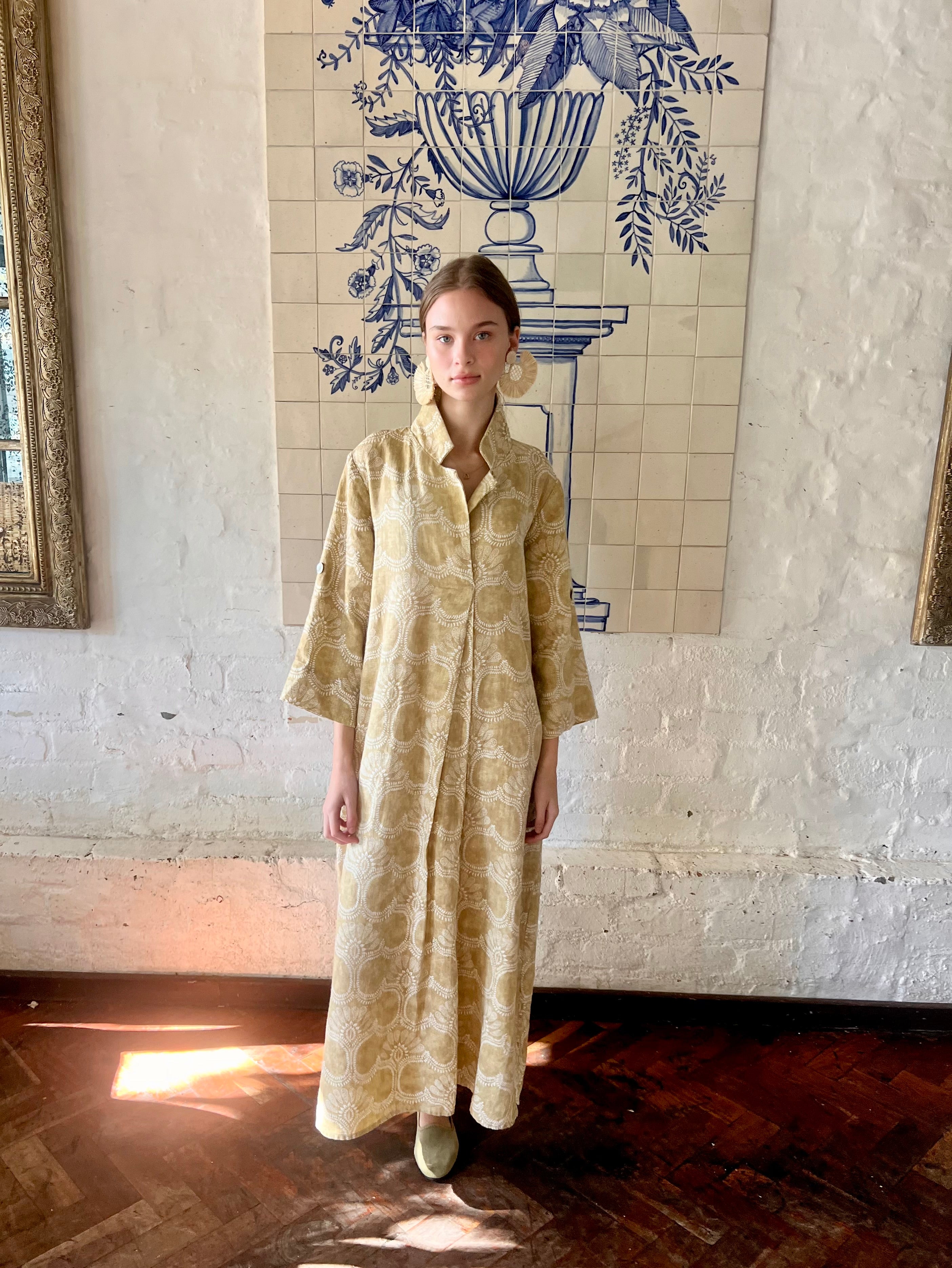 Arabesque Ochre Linen Kaftan