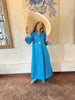 Turquoise Linen Collar Kaftan