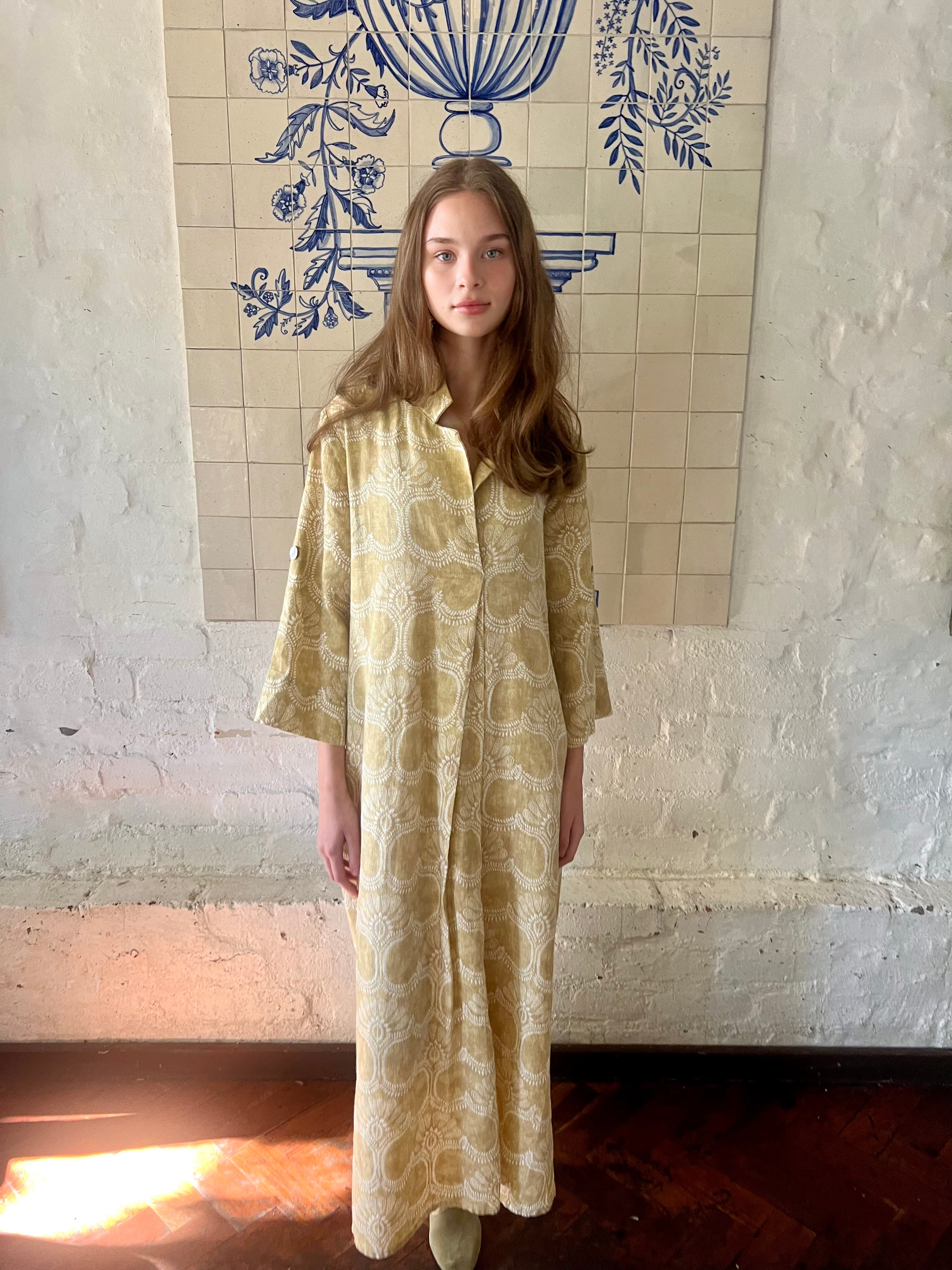 Arabesque Ochre Linen Kaftan