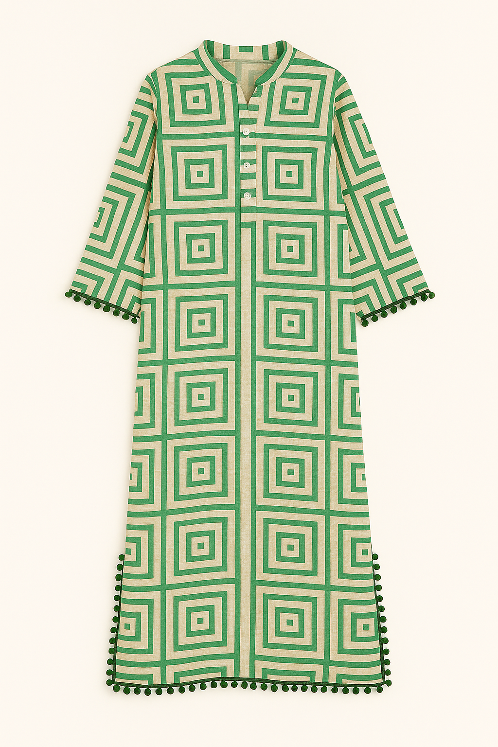 Green Geometric Linen Kaftan