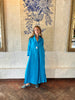 Turquoise Linen Collar Kaftan