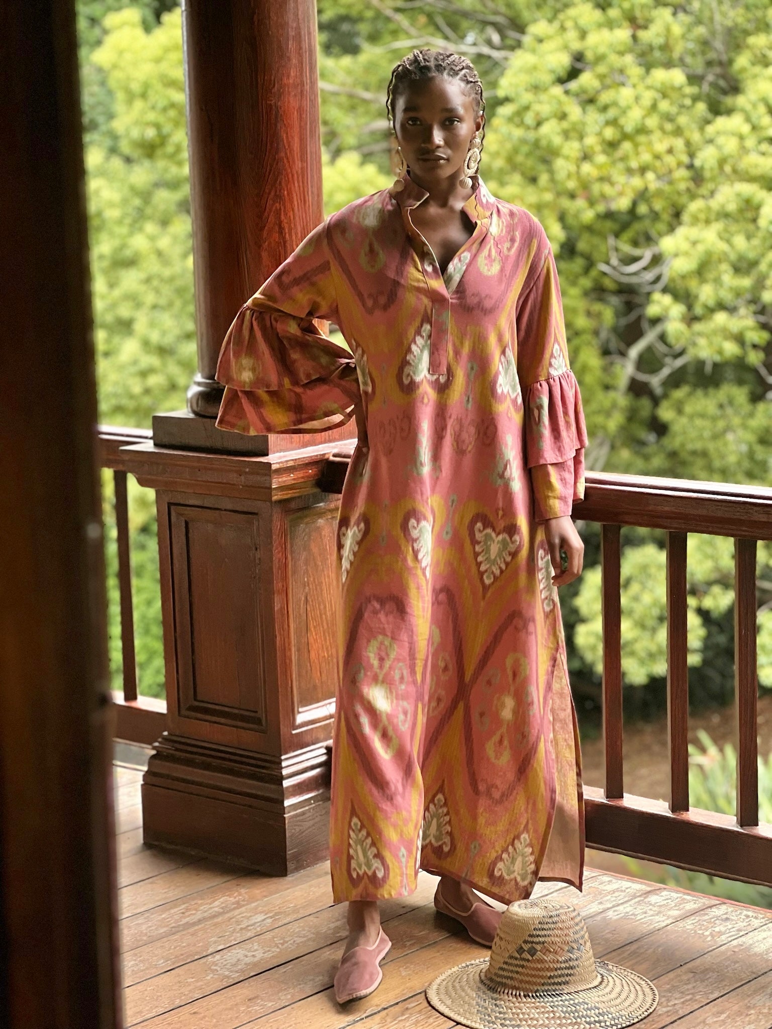 Coral ikat Kaftan