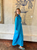 Turquoise Linen Collar Kaftan