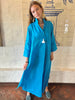 Turquoise Linen Collar Kaftan