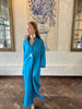 Turquoise Linen Collar Kaftan