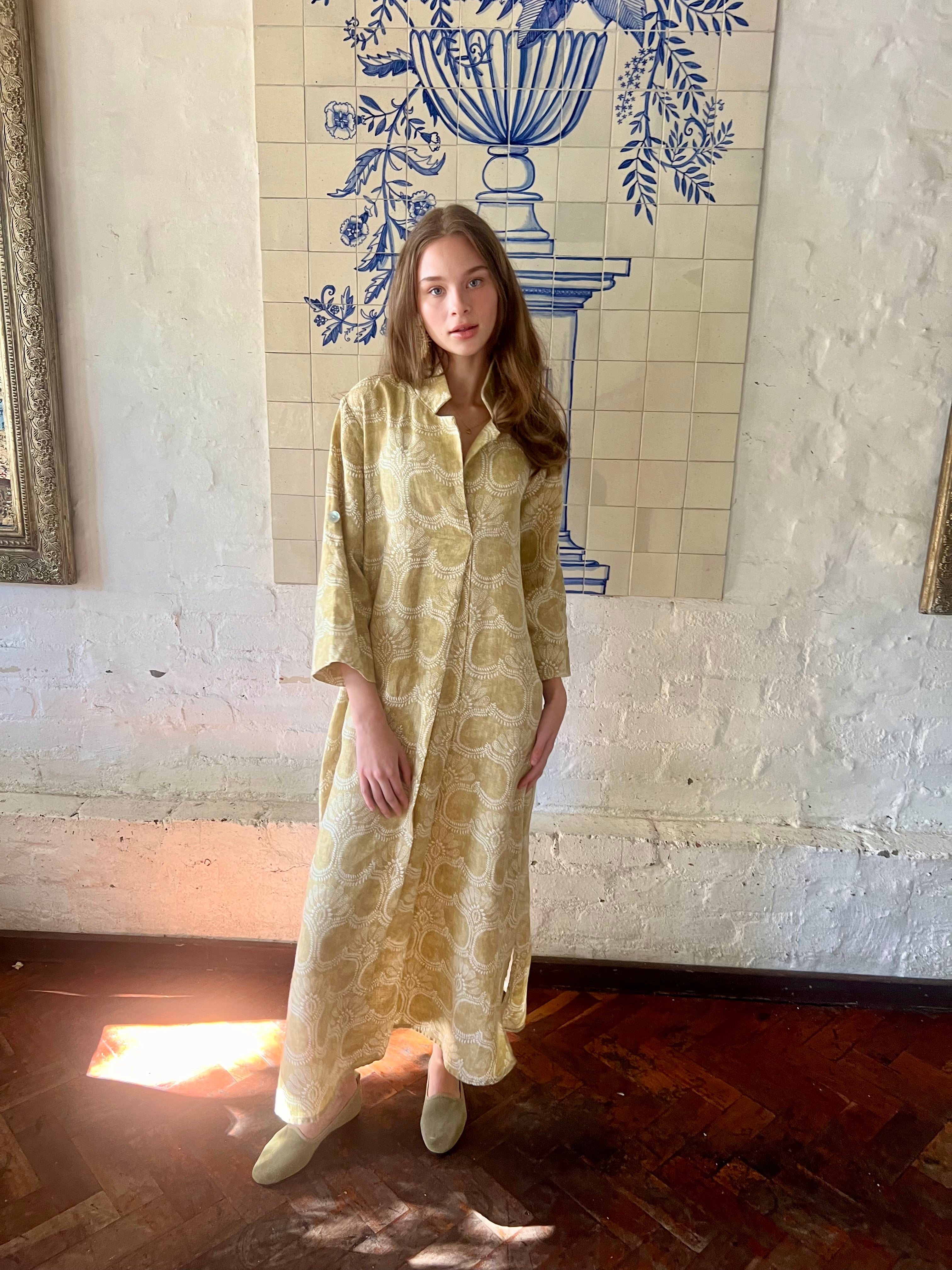 Arabesque Ochre Linen Kaftan