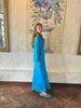 Turquoise Linen Collar Kaftan