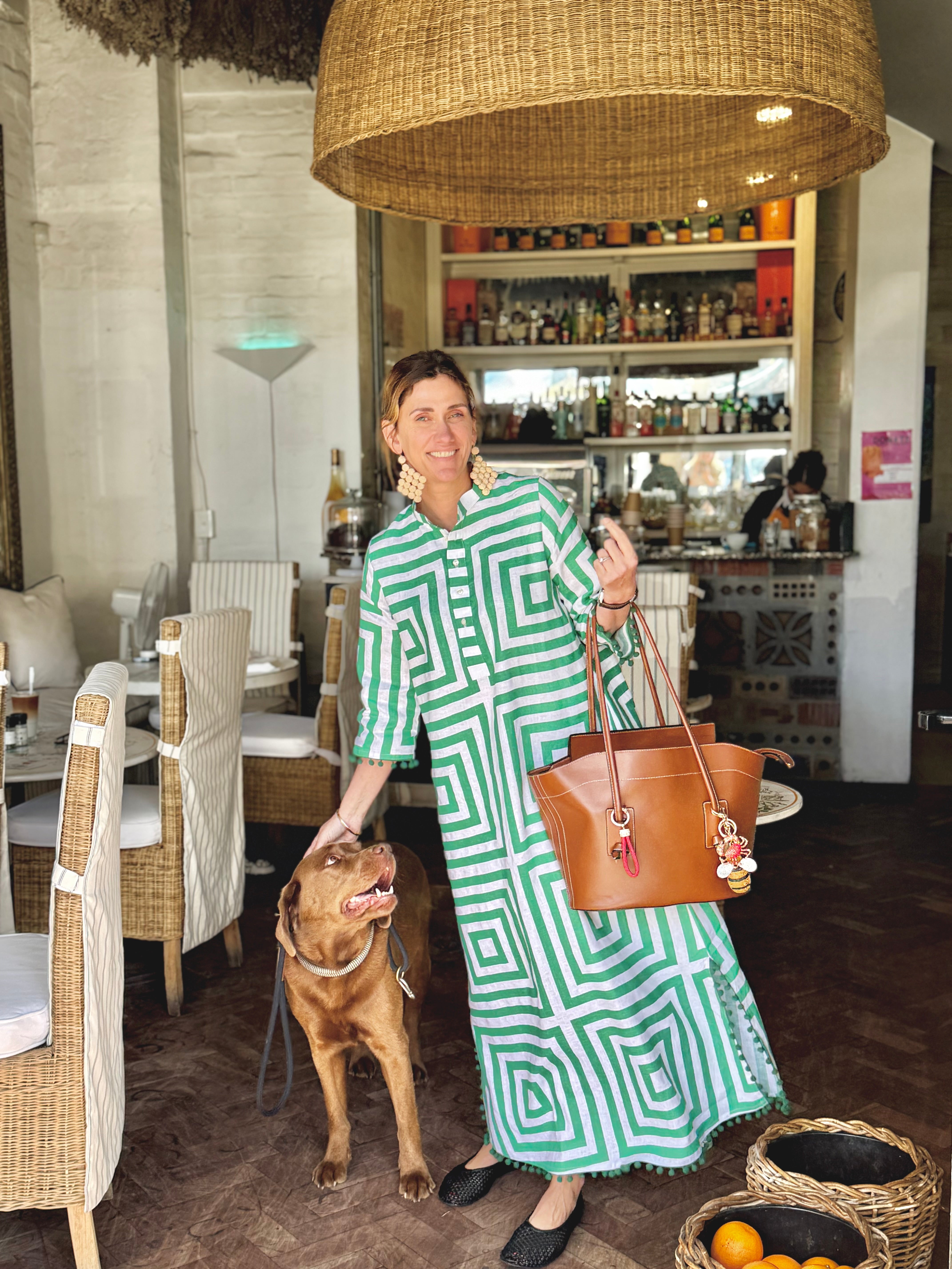 Green Geometric Linen Kaftan