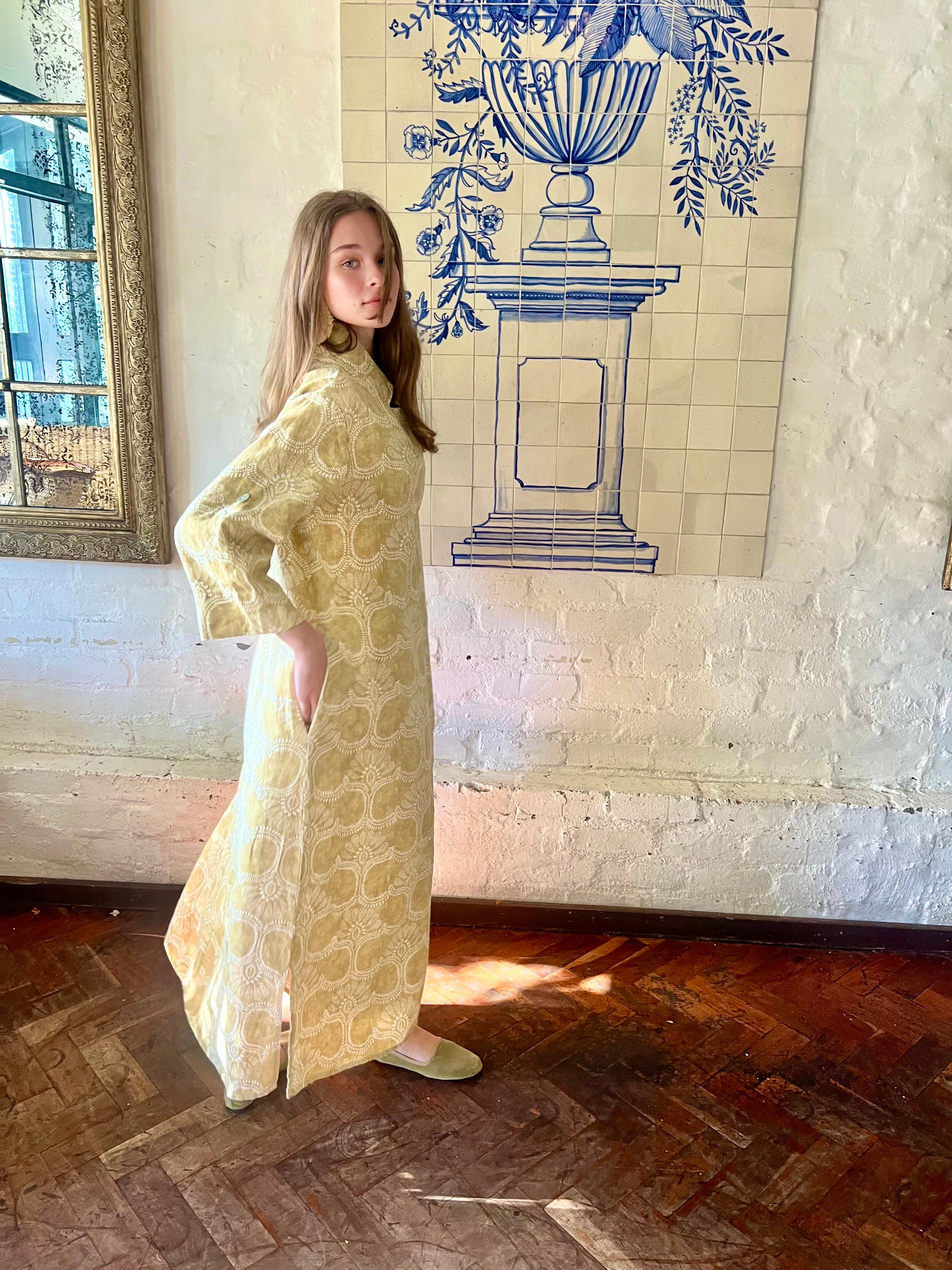 Arabesque Ochre Linen Kaftan