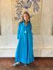 Turquoise Linen Collar Kaftan