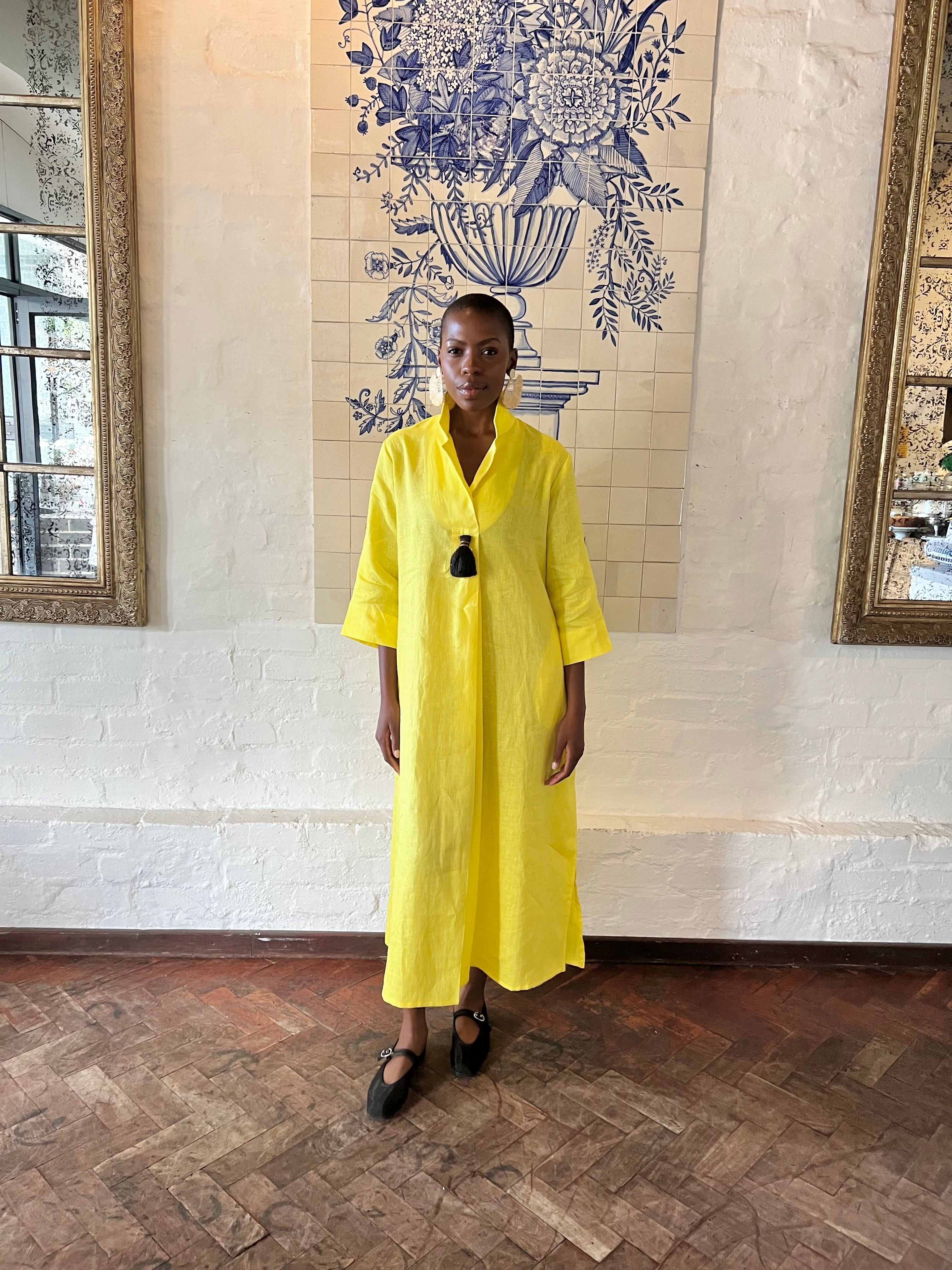 Yellow Linen Collar Kaftan