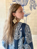 Jaipur Paisley Linen Collar Kaftan Blue