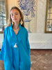 Turquoise Linen Collar Kaftan