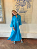 Turquoise Linen Collar Kaftan