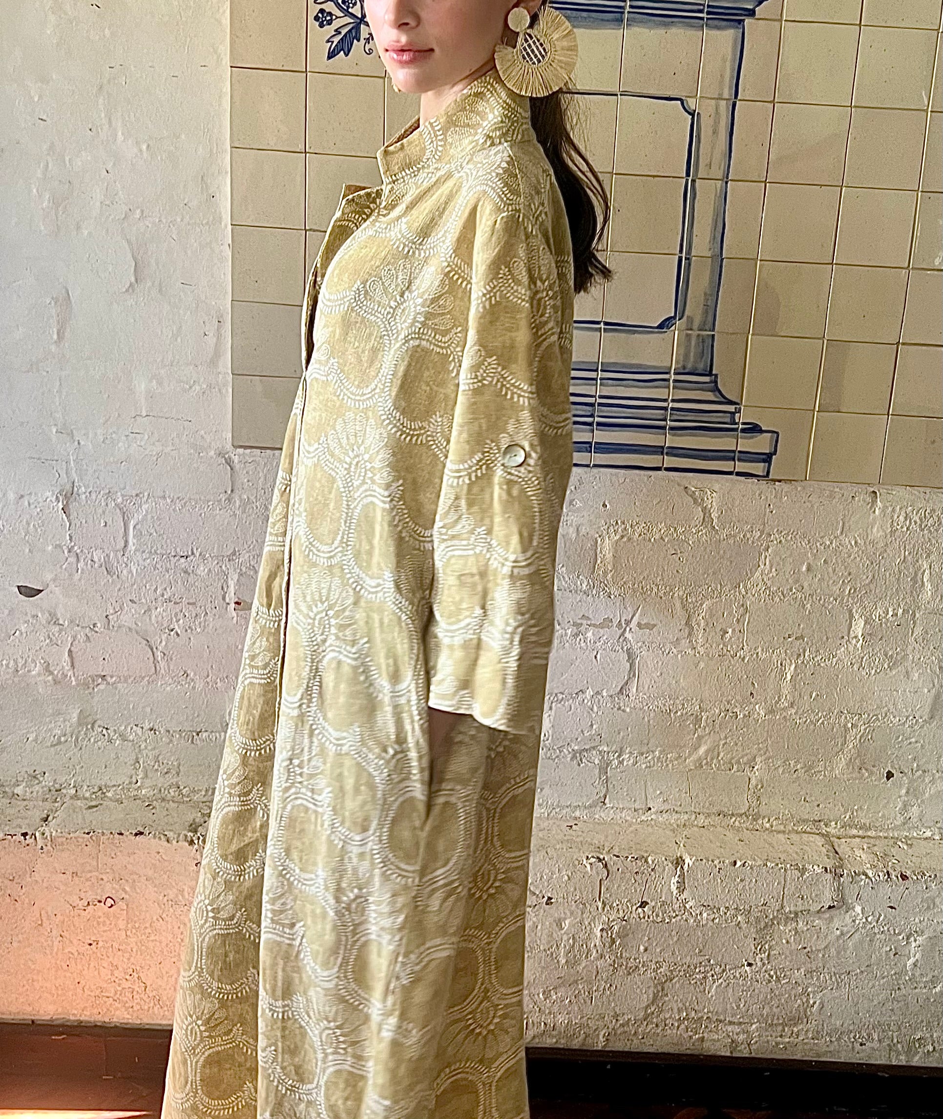 Arabesque Ochre Linen Kaftan