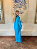 Turquoise Linen Collar Kaftan