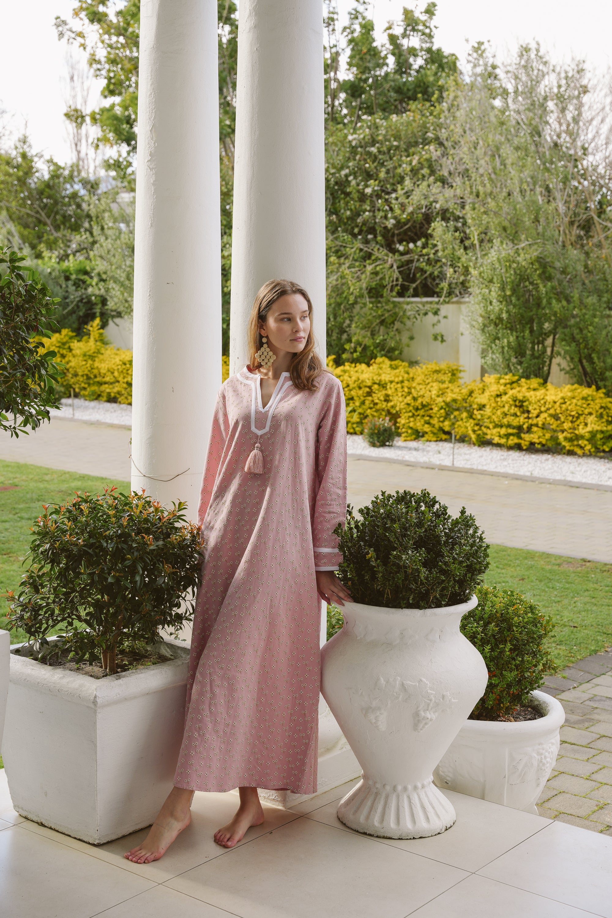 Kolkata Pink Floral Cotton Kaftan