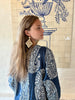 Jaipur Paisley Linen Collar Kaftan Blue