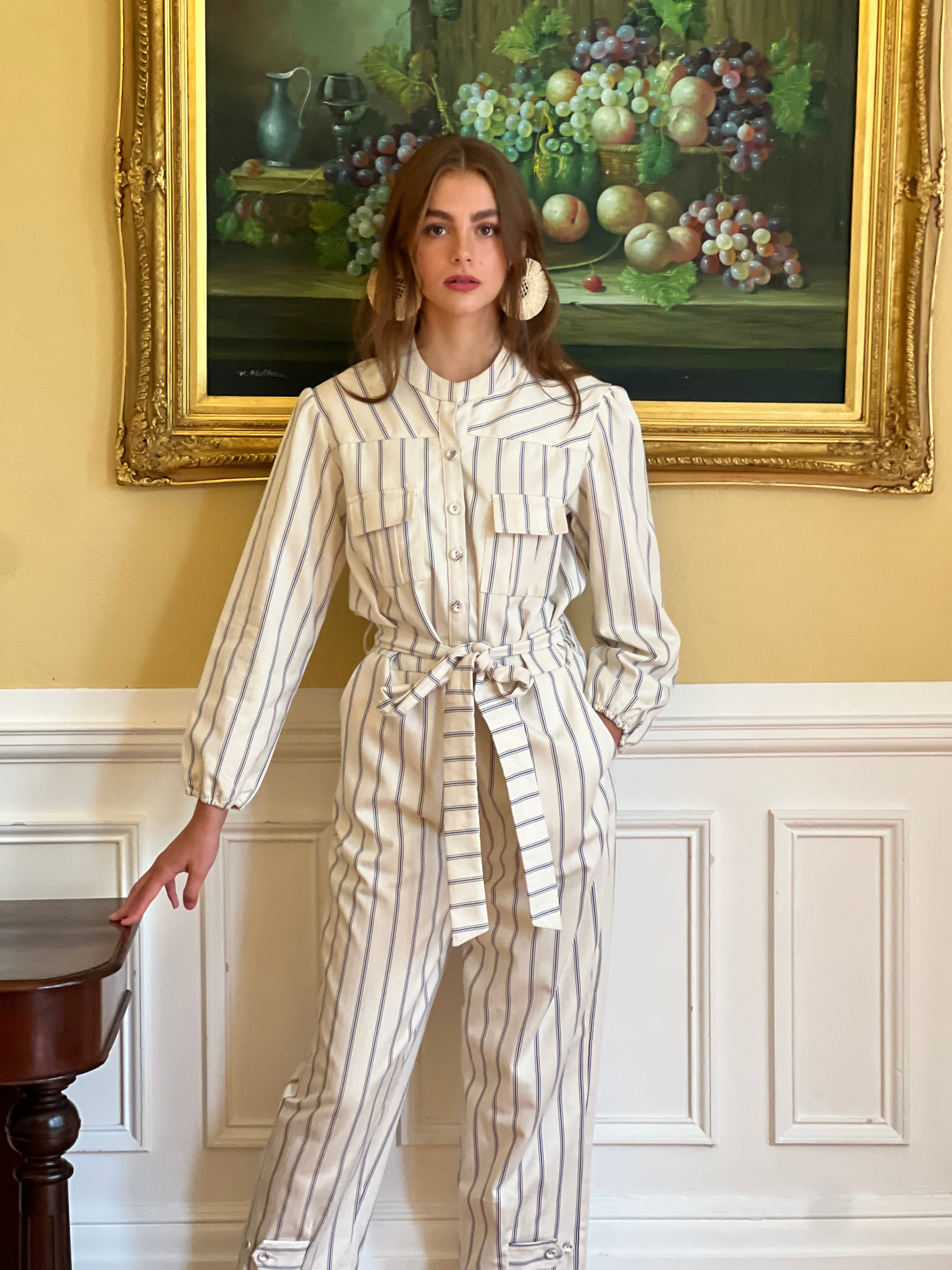 Pin-Stripe Jumpsuit Cotton