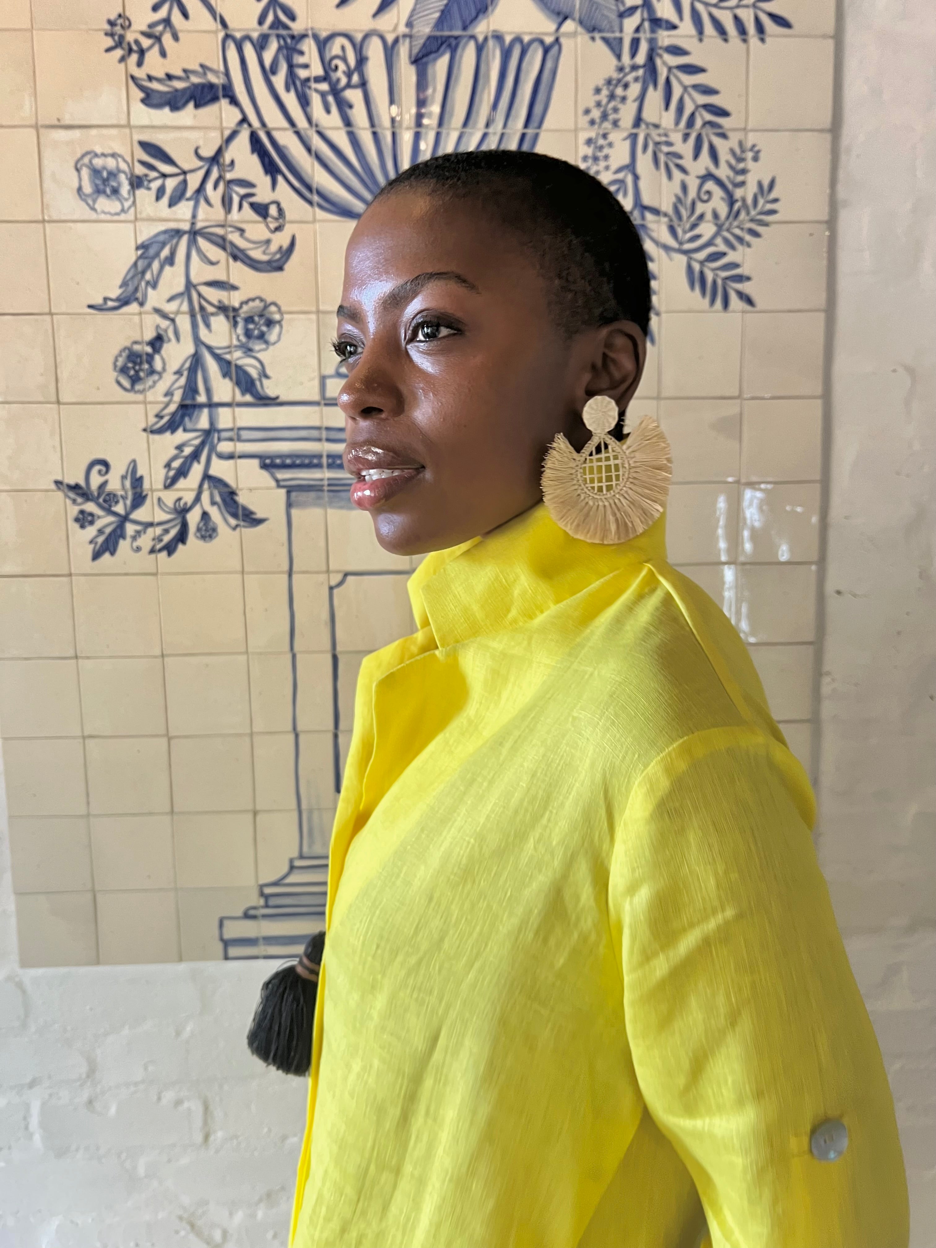 Yellow Linen Collar Kaftan