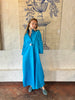 Turquoise Linen Collar Kaftan