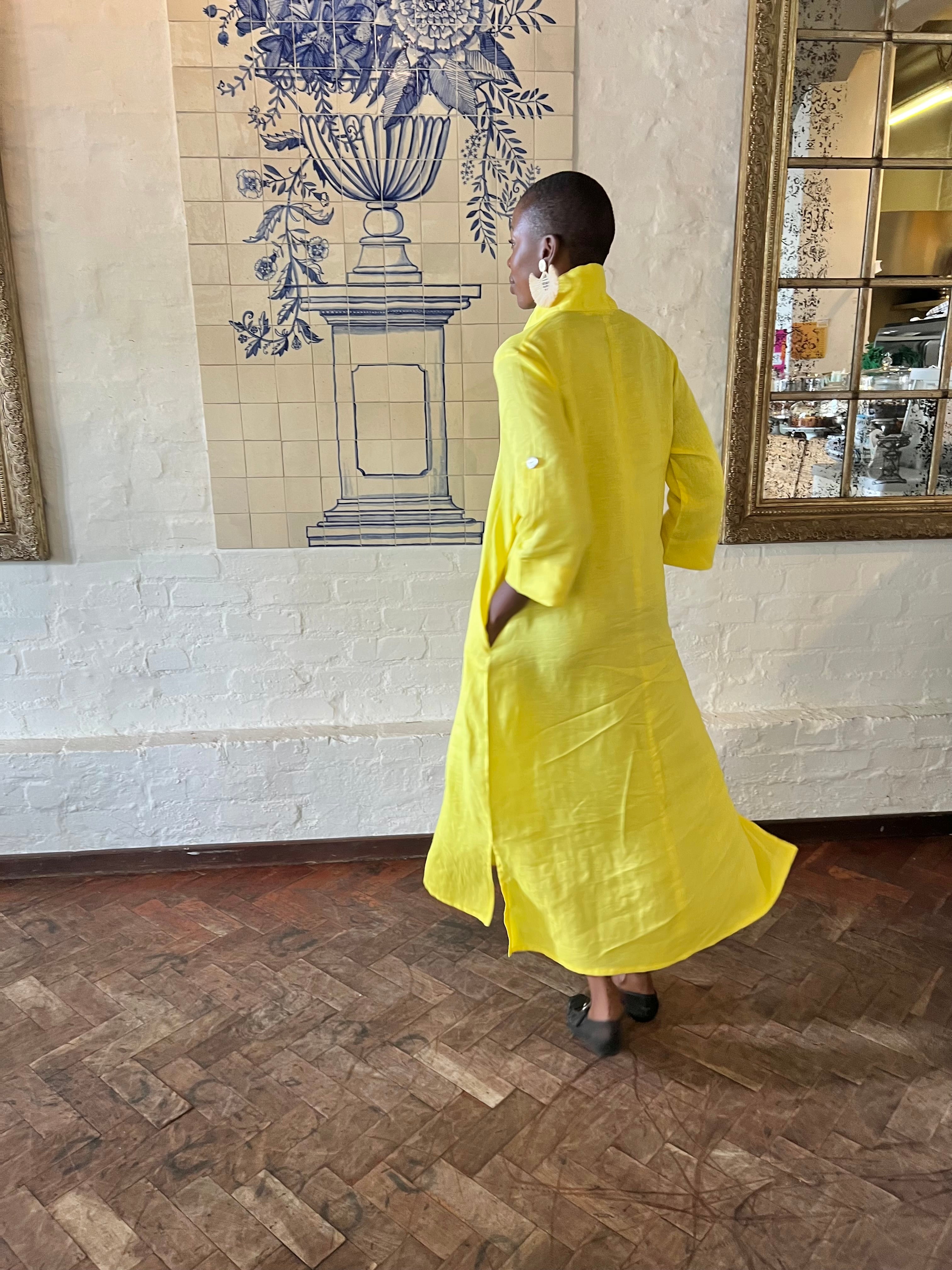 Yellow Linen Collar Kaftan