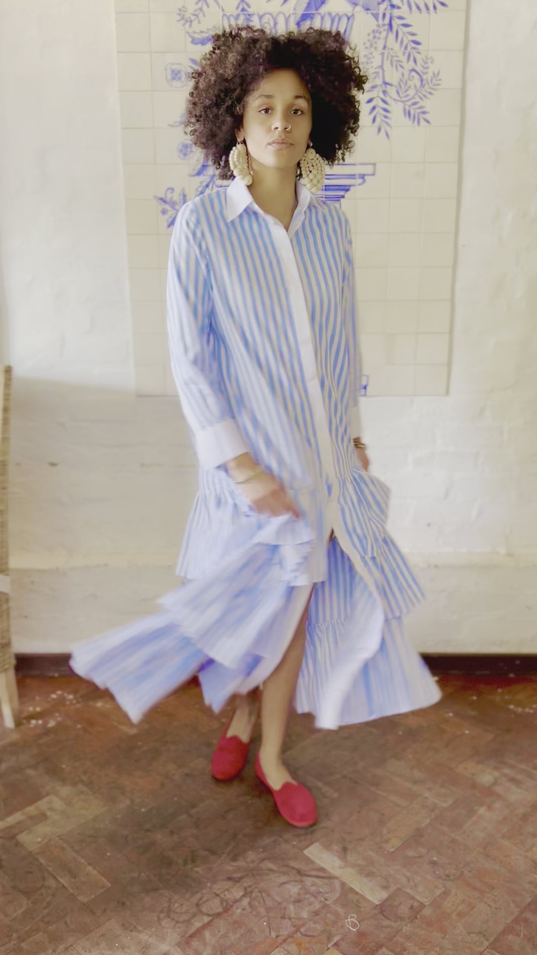 Blue Stripe Cotton Shirt Dress